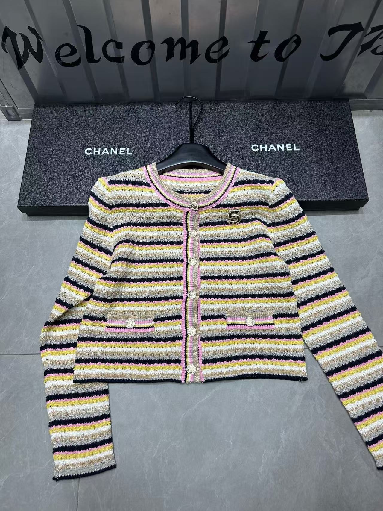 CHANE1 メタルボタン カラーブロック ウール カーディガン【50％割引+送料無料】