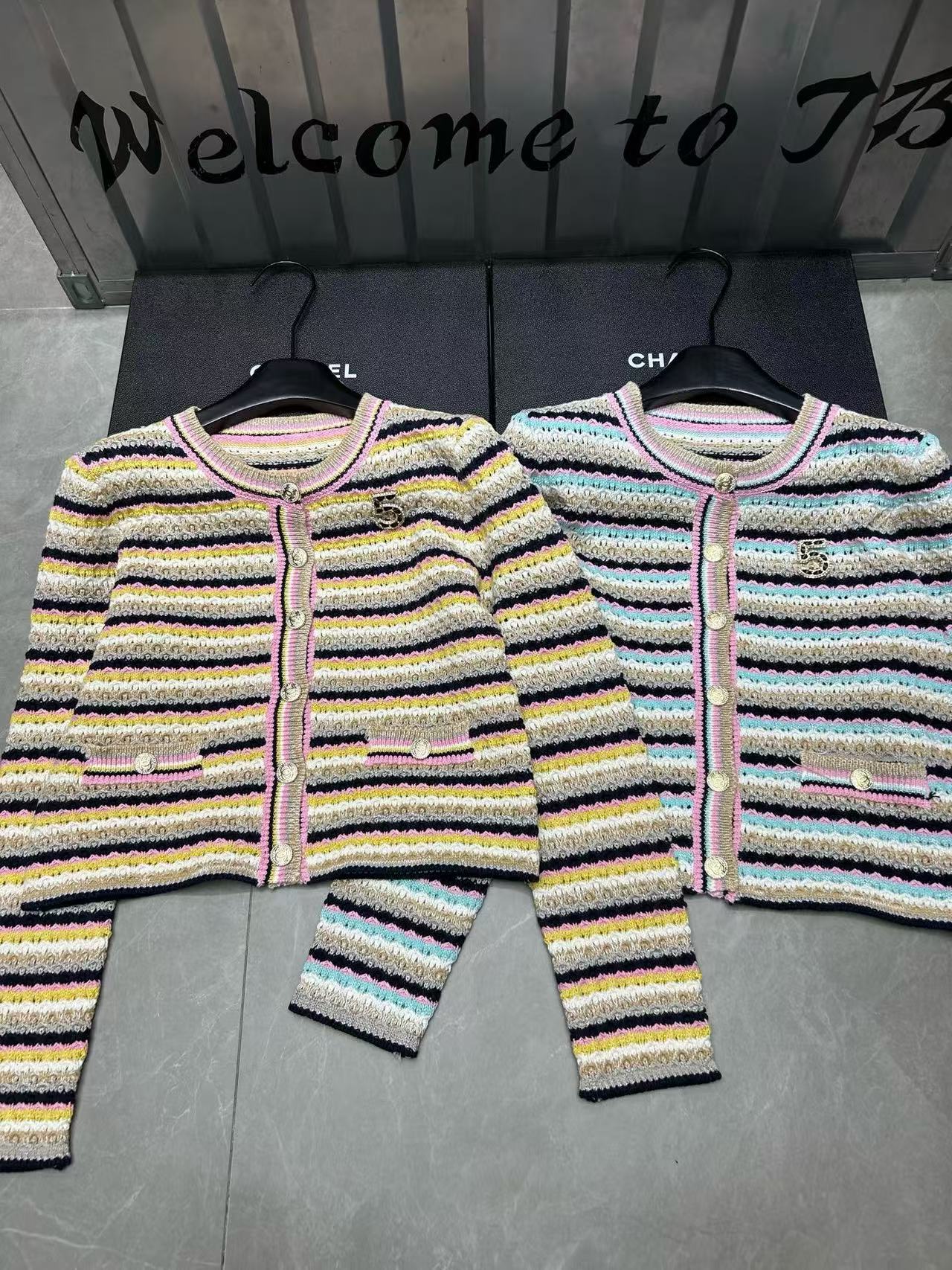 CHANE1 メタルボタン カラーブロック ウール カーディガン【50％割引+送料無料】