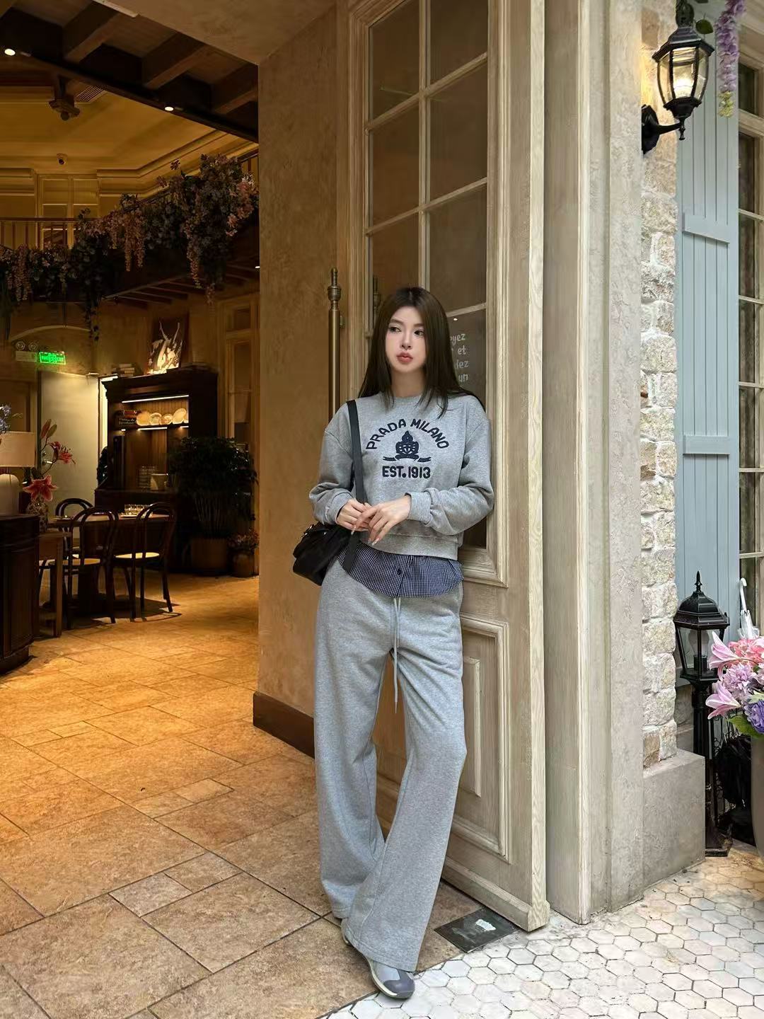 PR4DA 高品質ラウンドネックスウェットシャツ + パンツ 2ピースセット【50％割引+送料無料】