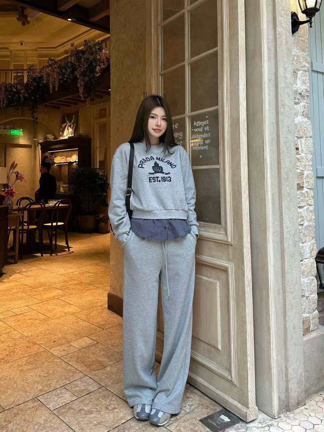 PR4DA 高品質ラウンドネックスウェットシャツ + パンツ 2ピースセット【50％割引+送料無料】