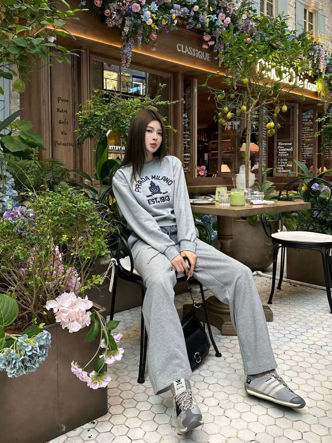 PR4DA 高品質ラウンドネックスウェットシャツ + パンツ 2ピースセット【50％割引+送料無料】