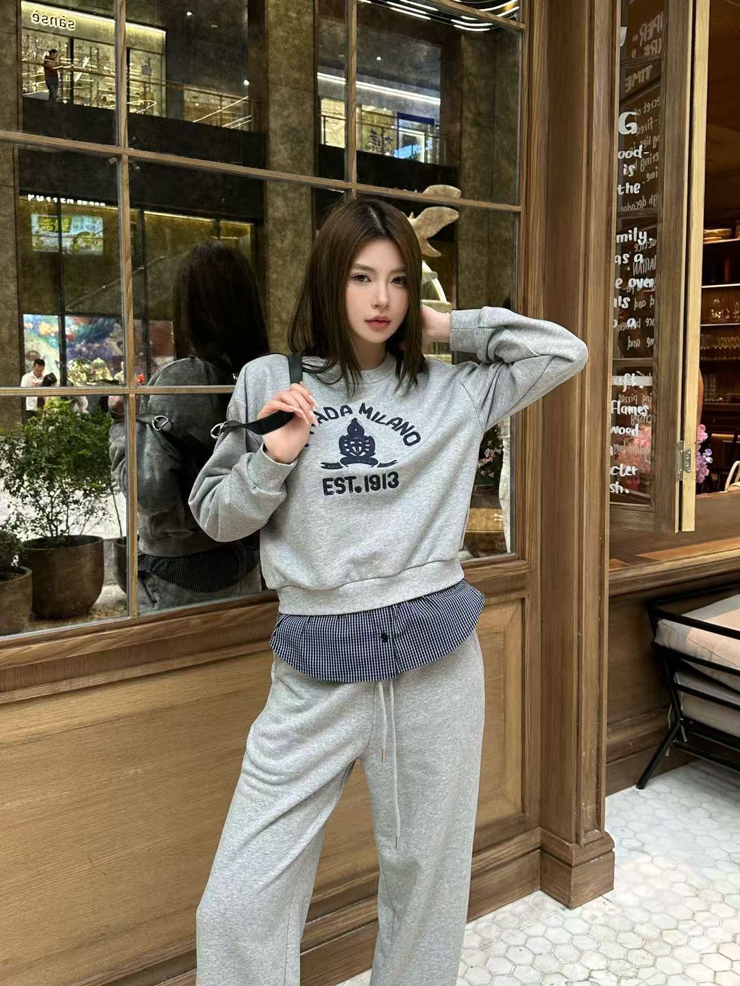 PR4DA 高品質ラウンドネックスウェットシャツ + パンツ 2ピースセット【50％割引+送料無料】