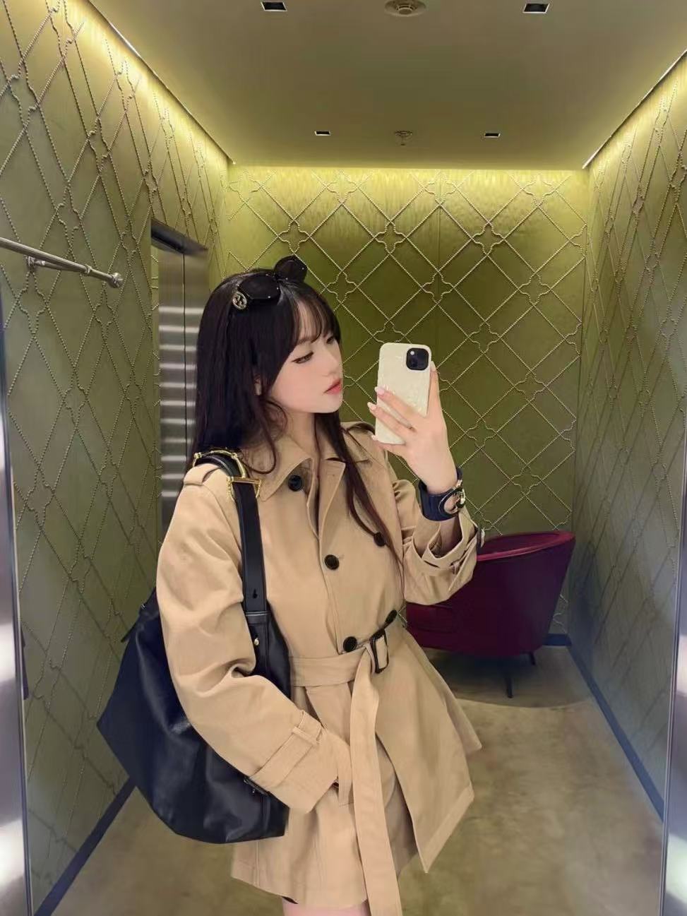 GUCC1 ラペルダブルブレストトレンチコート【50％割引+送料無料】