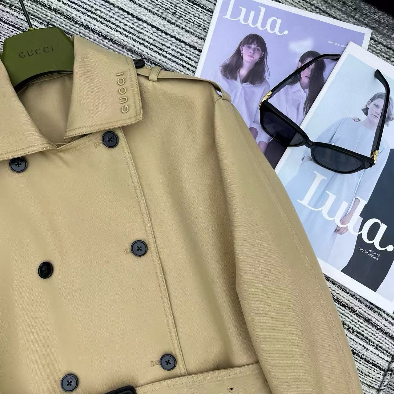 GUCC1 ラペルダブルブレストトレンチコート【50％割引+送料無料】