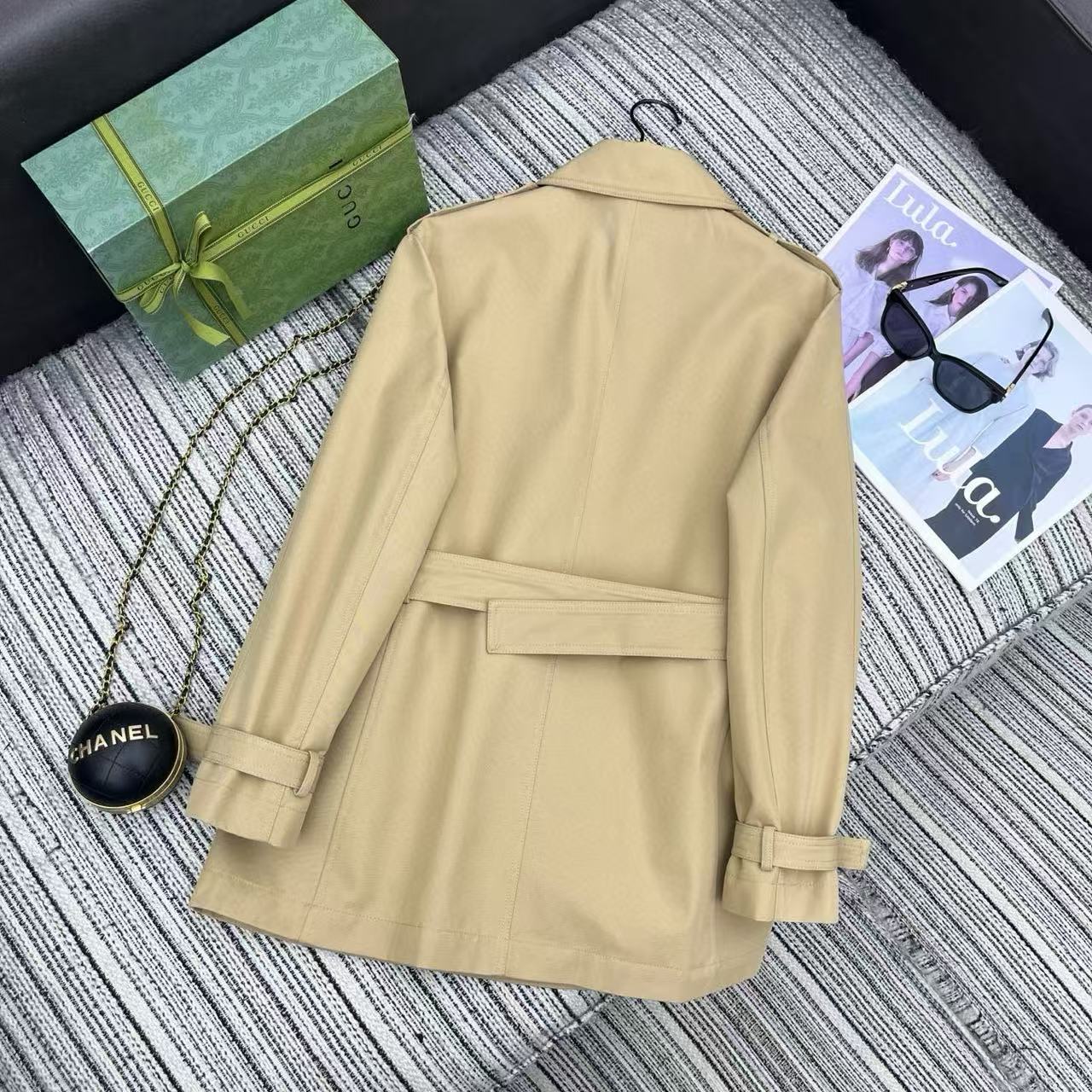 GUCC1 ラペルダブルブレストトレンチコート【50％割引+送料無料】