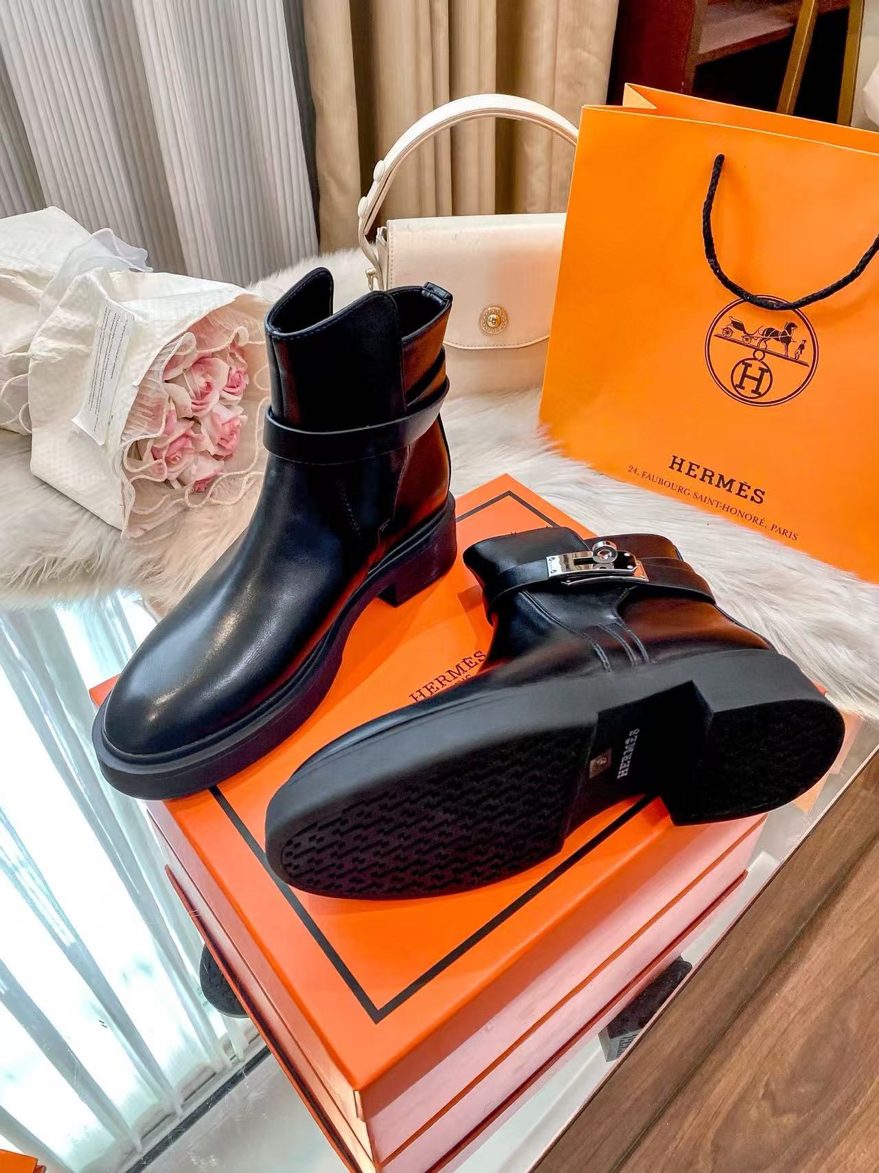 HERME5 シンプルレザーアンクルブーツ【50％割引+送料無料】