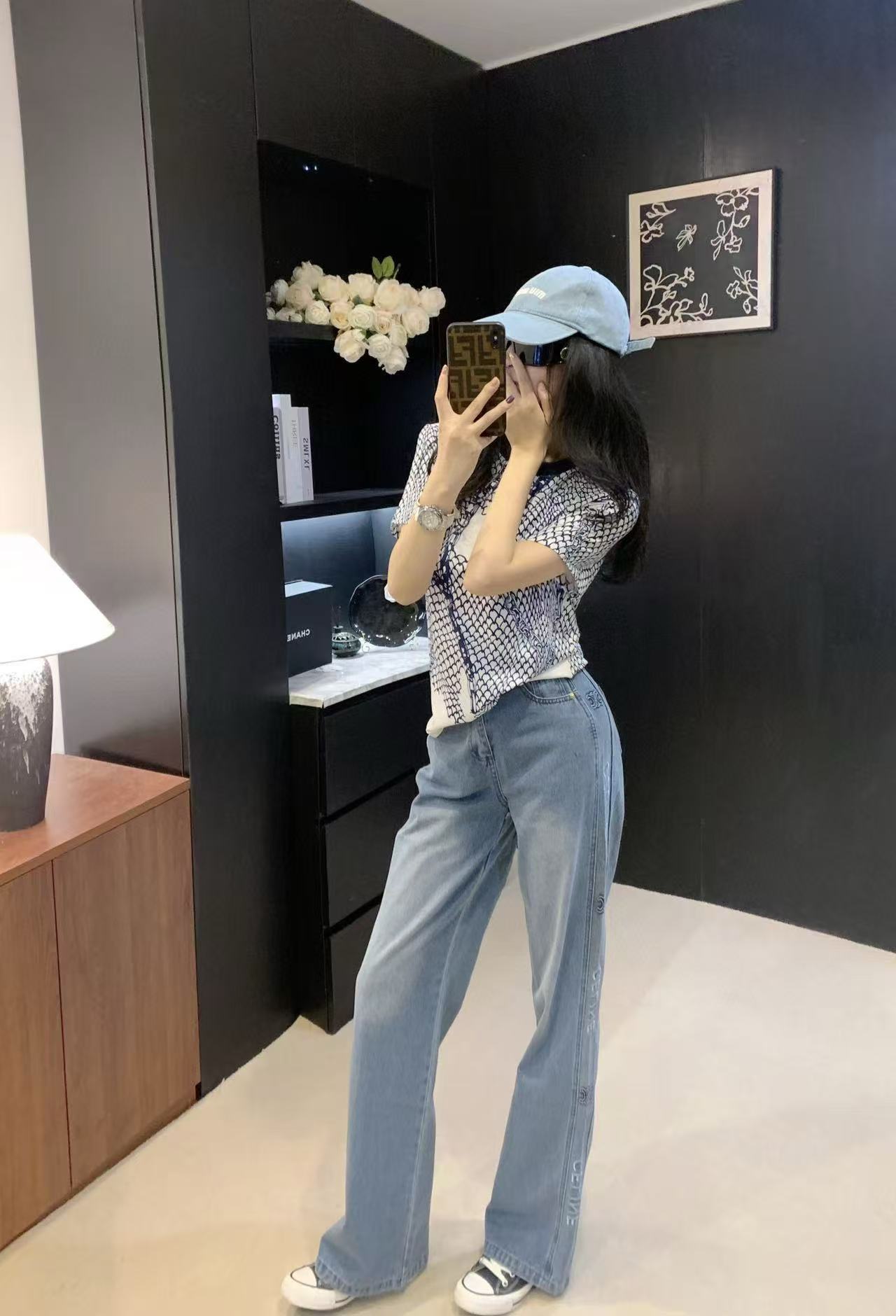 CEL1NE シンプルレターデニムストレートパンツ【50％割引+送料無料】