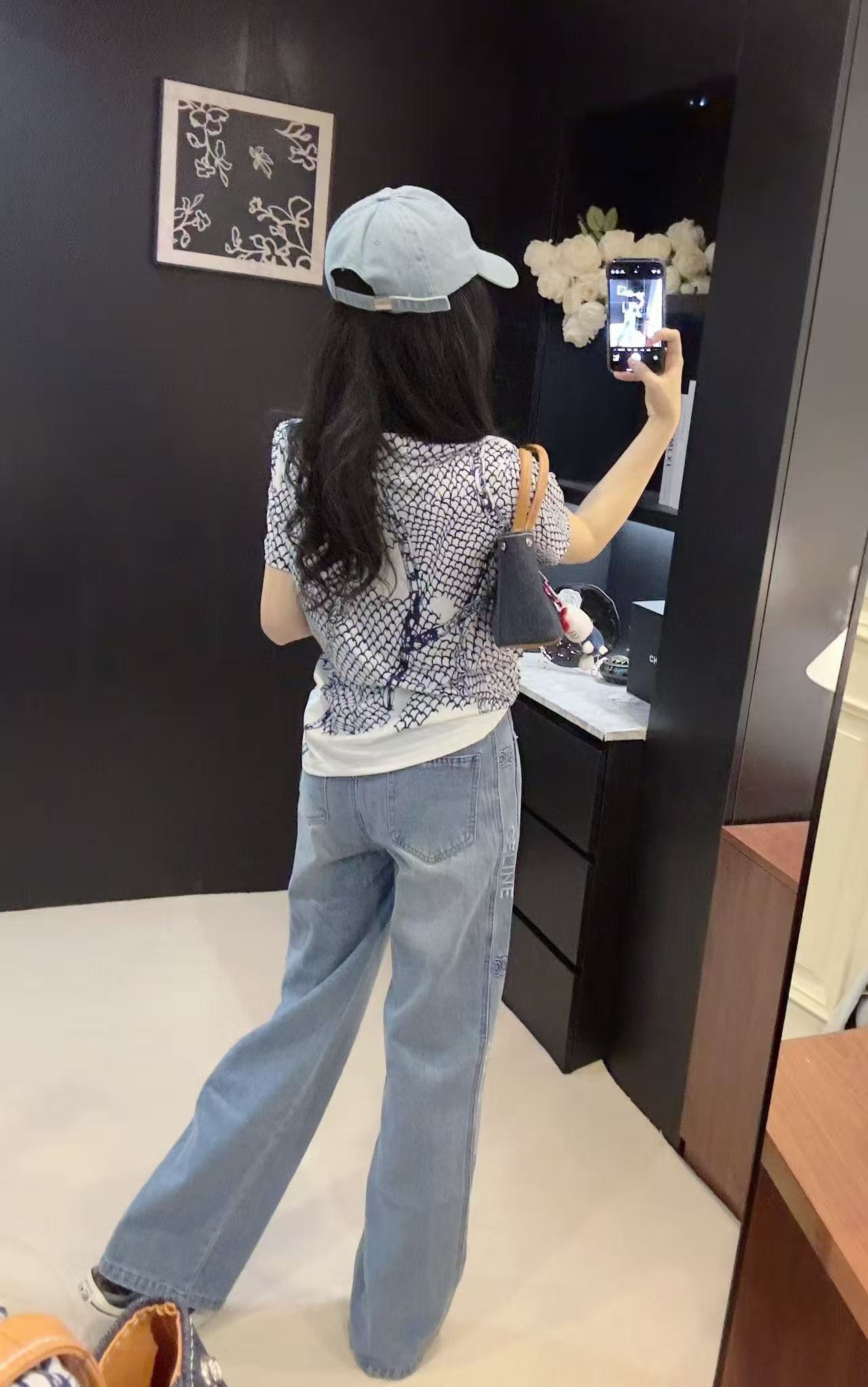 CEL1NE シンプルレターデニムストレートパンツ【50％割引+送料無料】