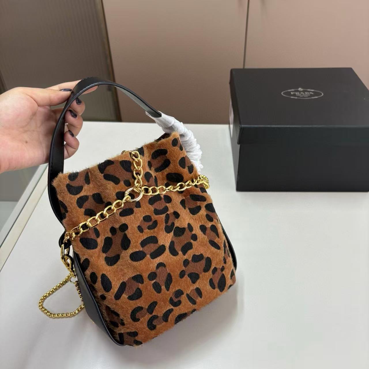 PR4DA ヒョウ柄バケットバッグ【50％割引+送料無料】