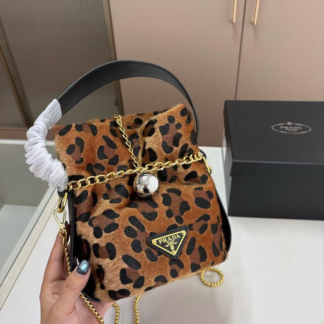 PR4DA ヒョウ柄バケットバッグ【50％割引+送料無料】