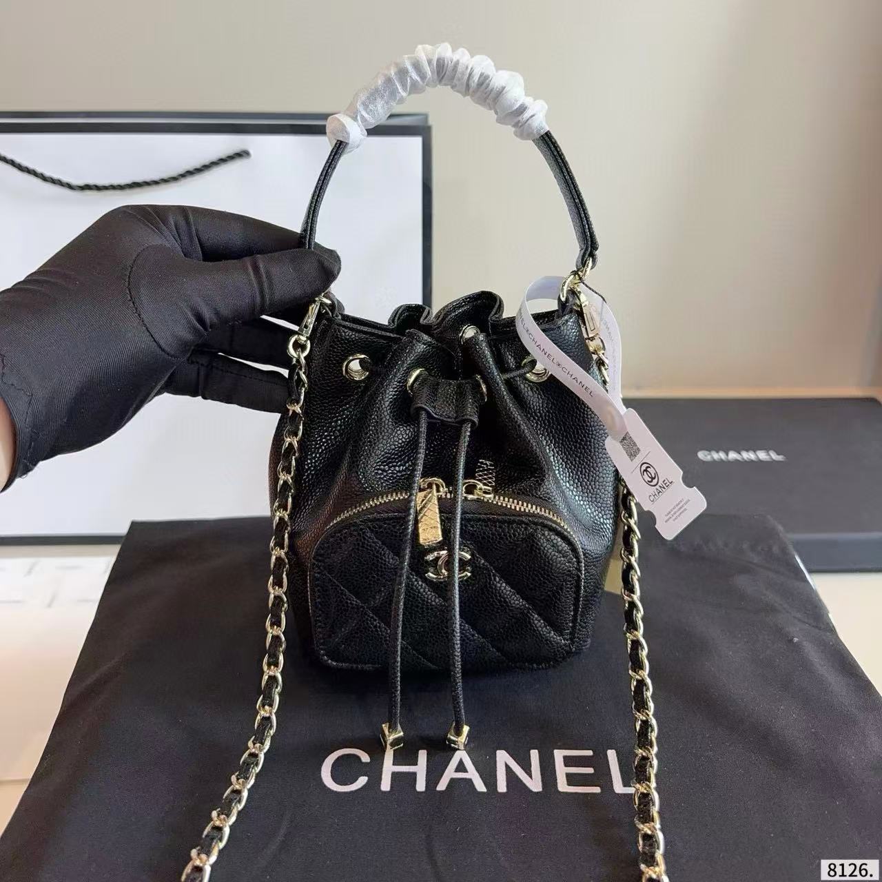 CHANE1ドローストリングバケットバッグ【50％割引+送料無料】