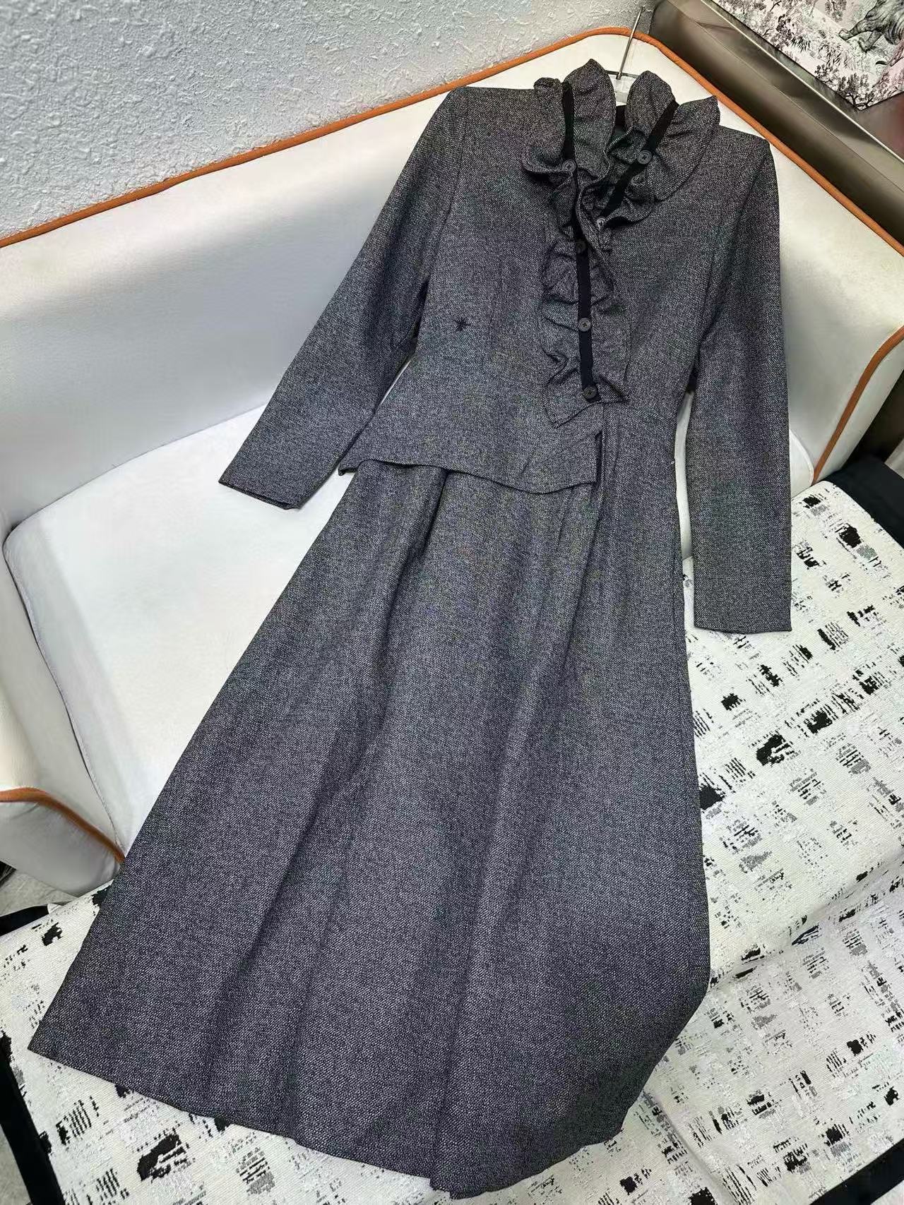 DI0R 高品質フリルVネックウールドレス【50％割引+送料無料】