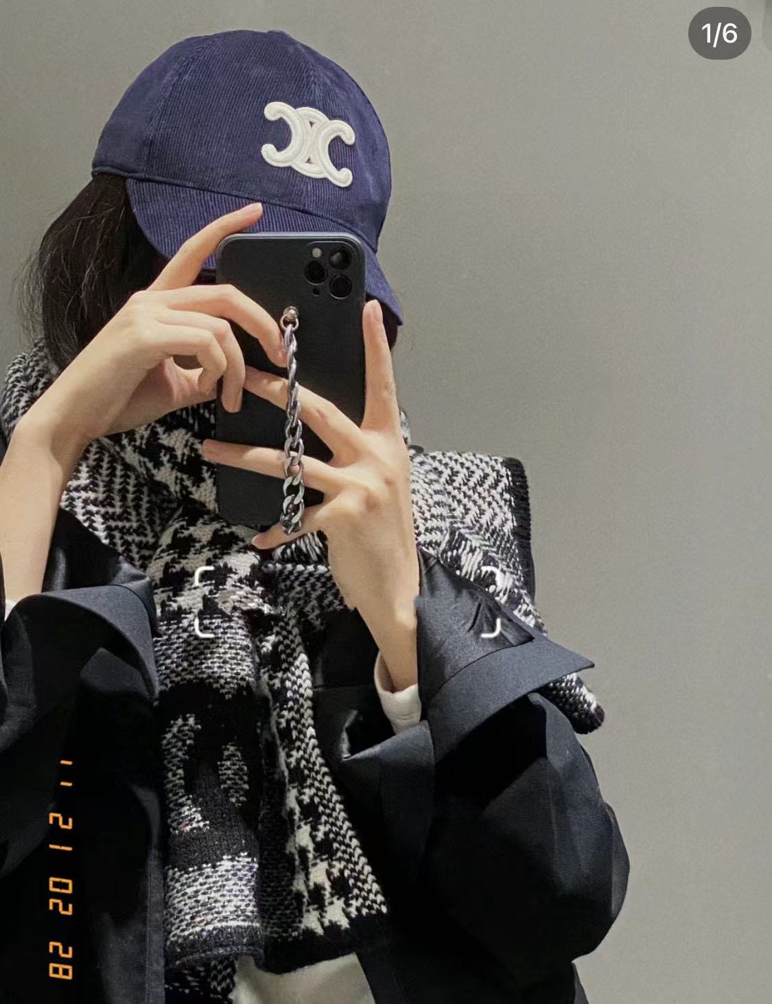 CHANE1 ダブルC 千鳥格子ウールスカーフ【50％割引+送料無料】