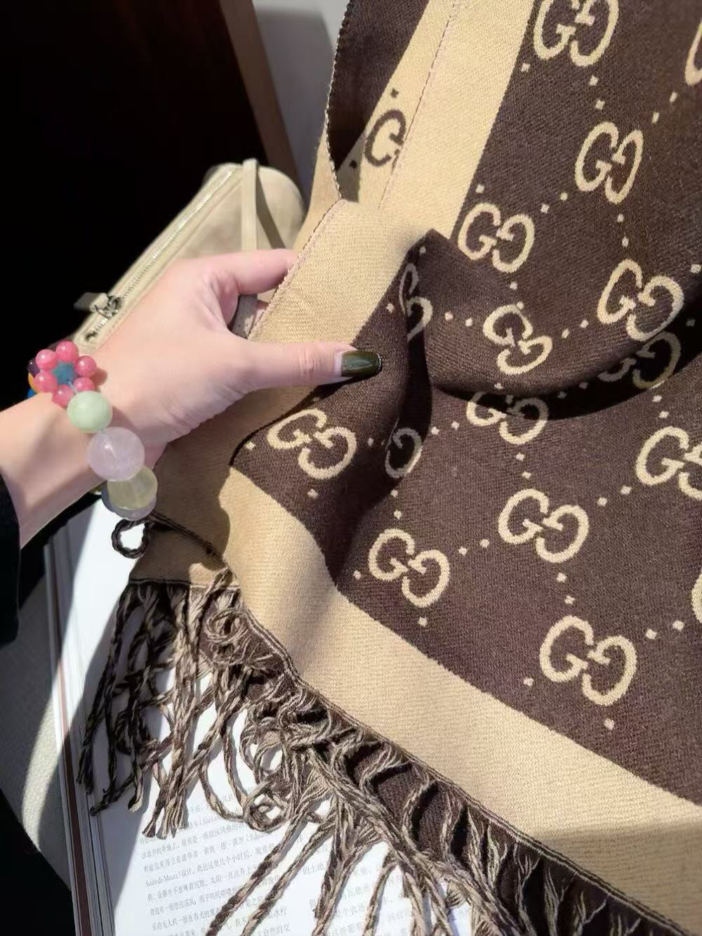 GUCC1 両面カラーブロックウールスカーフ【50％割引+送料無料】