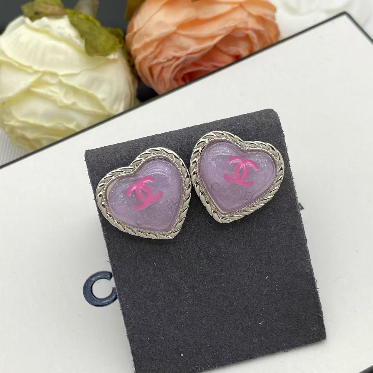 CHANE1 ダブルC ピーチハート イヤリング【50％割引+送料無料】