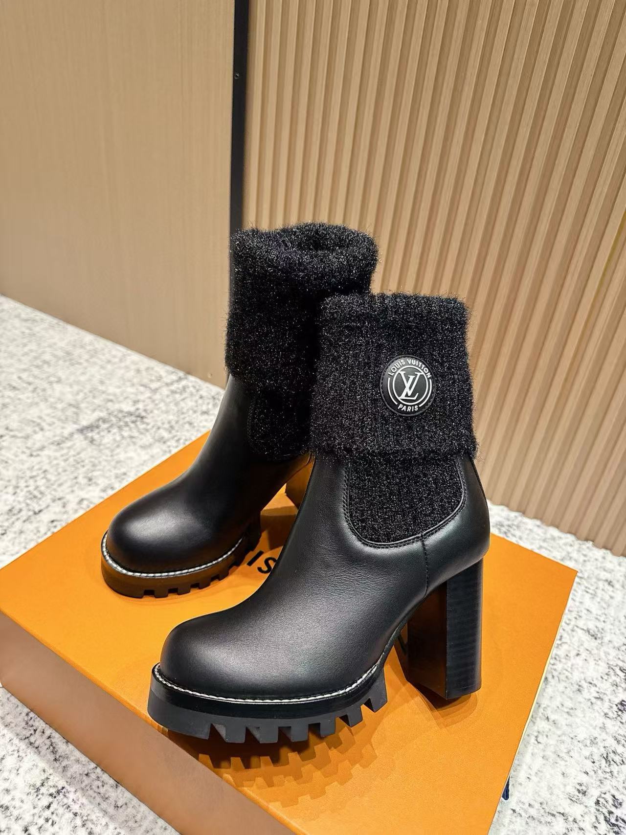 LVの高品質秋冬ウール＆レザーハイヒールブーツ【50％割引+送料無料】