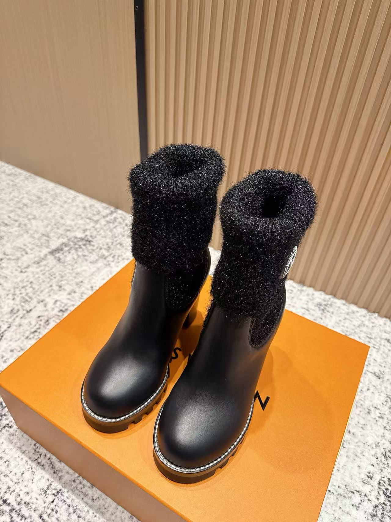 LVの高品質秋冬ウール＆レザーハイヒールブーツ【50％割引+送料無料】