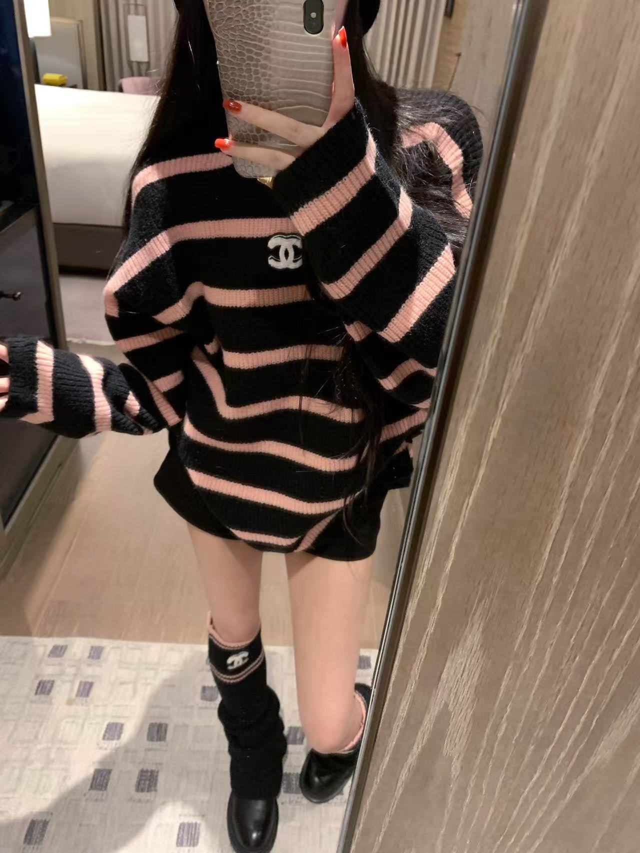 CHANE1 ストライプセーター＆ソックス ツーピースセット【50％割引+送料無料】