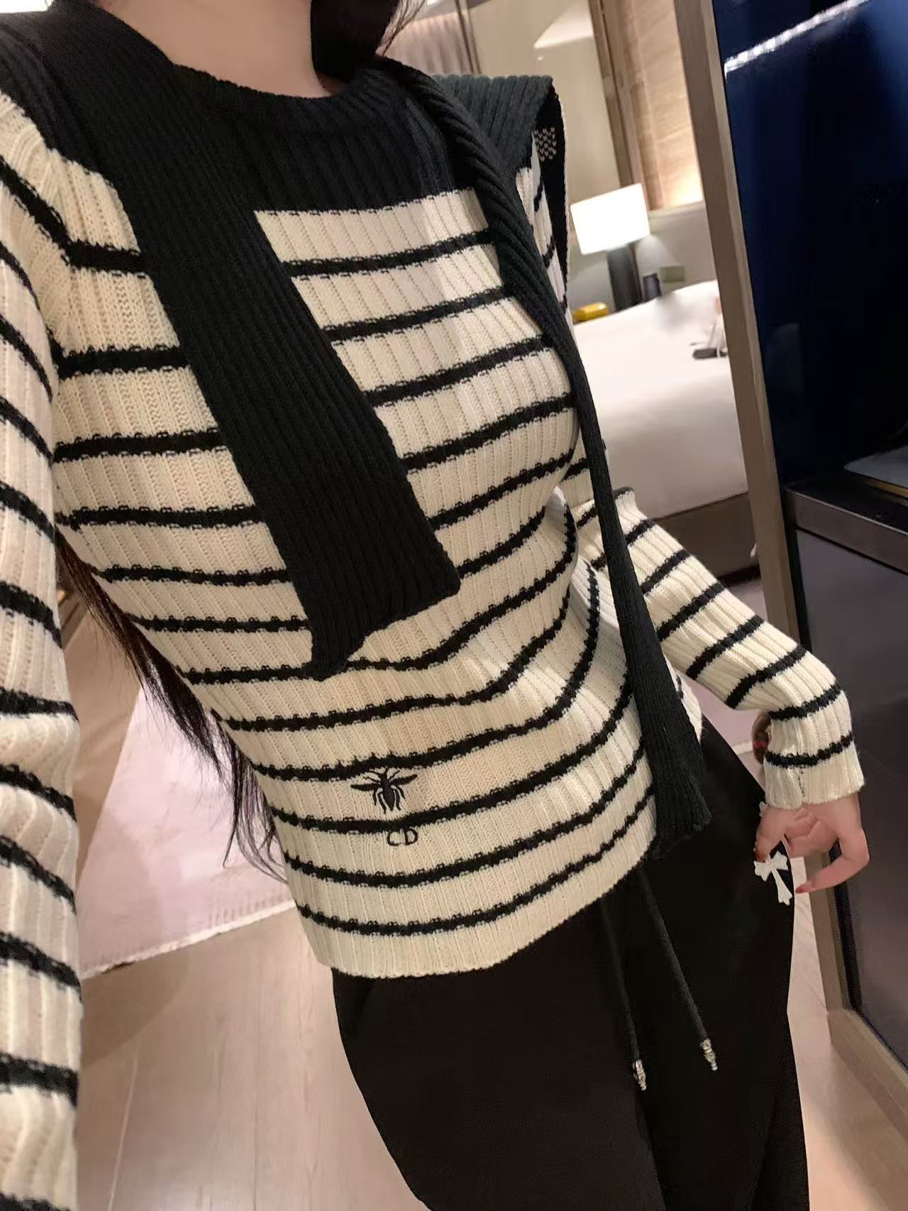 DI0R ストライプ ショール セーター【50％割引+送料無料】