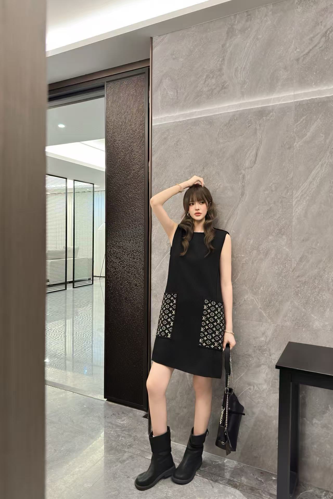 LV ツーポケット ノースリーブ ドレス【50％割引+送料無料】