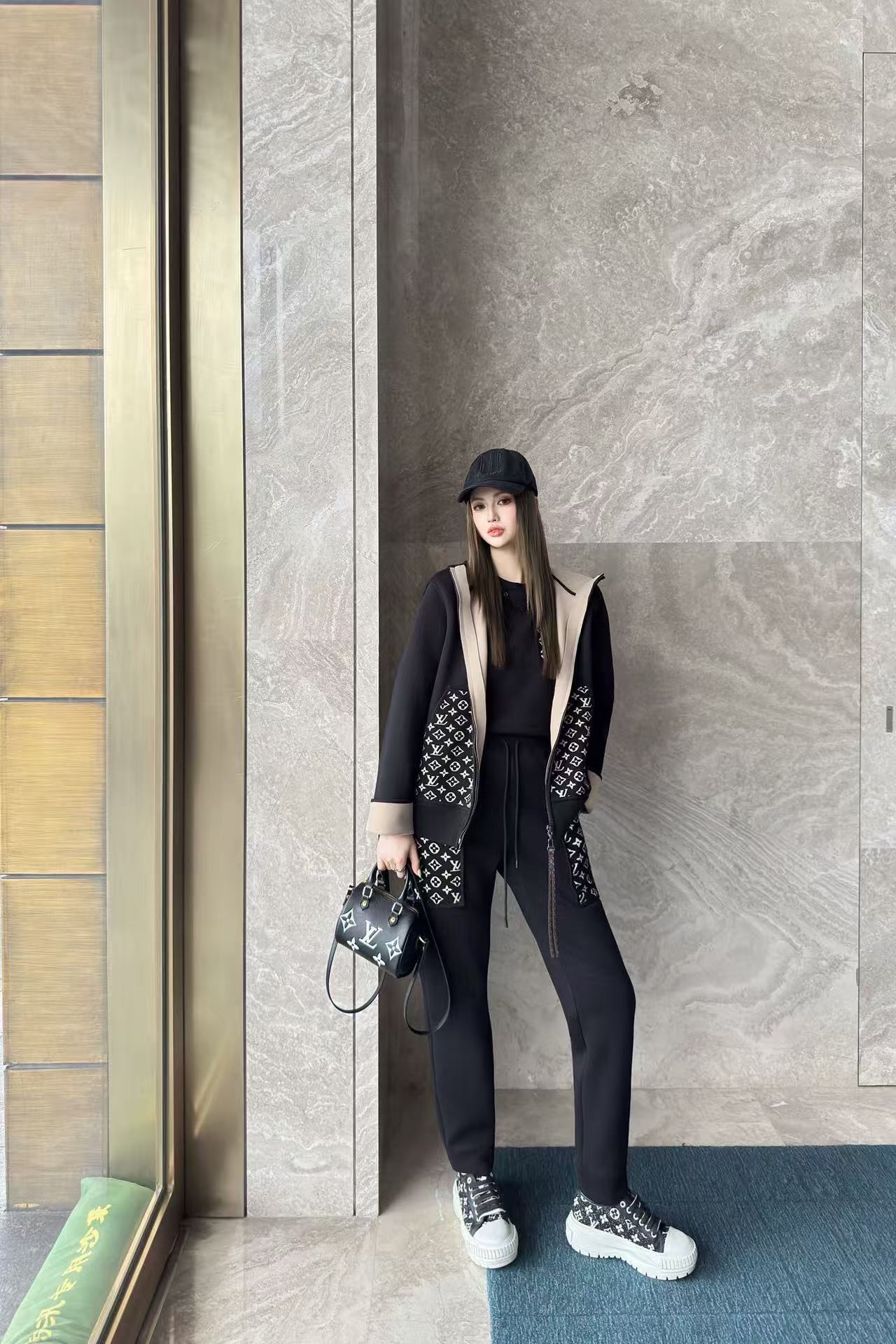 LVフード付きジャケット+パンツのツーピースセット【50％割引+送料無料】