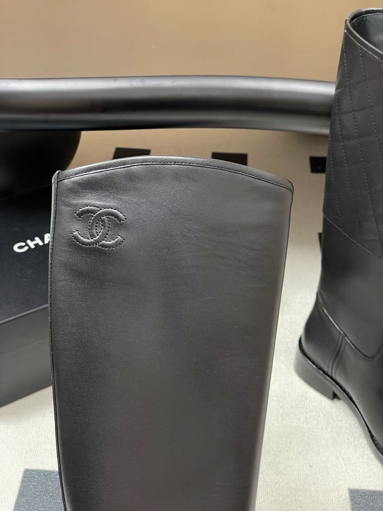 CHANE1 高品質ダブルCチェック柄牛革ハイブーツ【50％割引+送料無料】