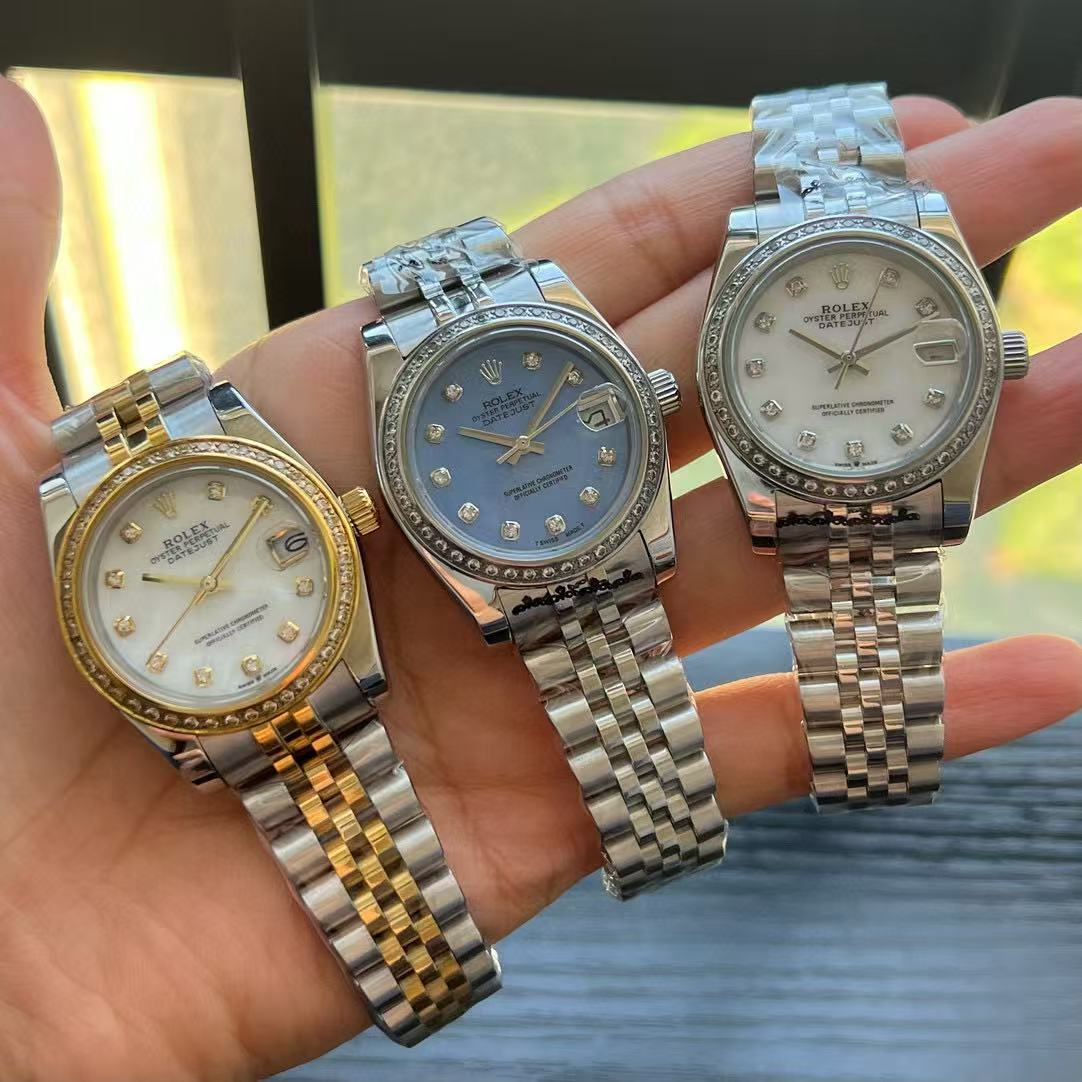 R0LEX ダイヤモンドスタッズ スチールストラップ レディースウォッチ【50％割引+送料無料】