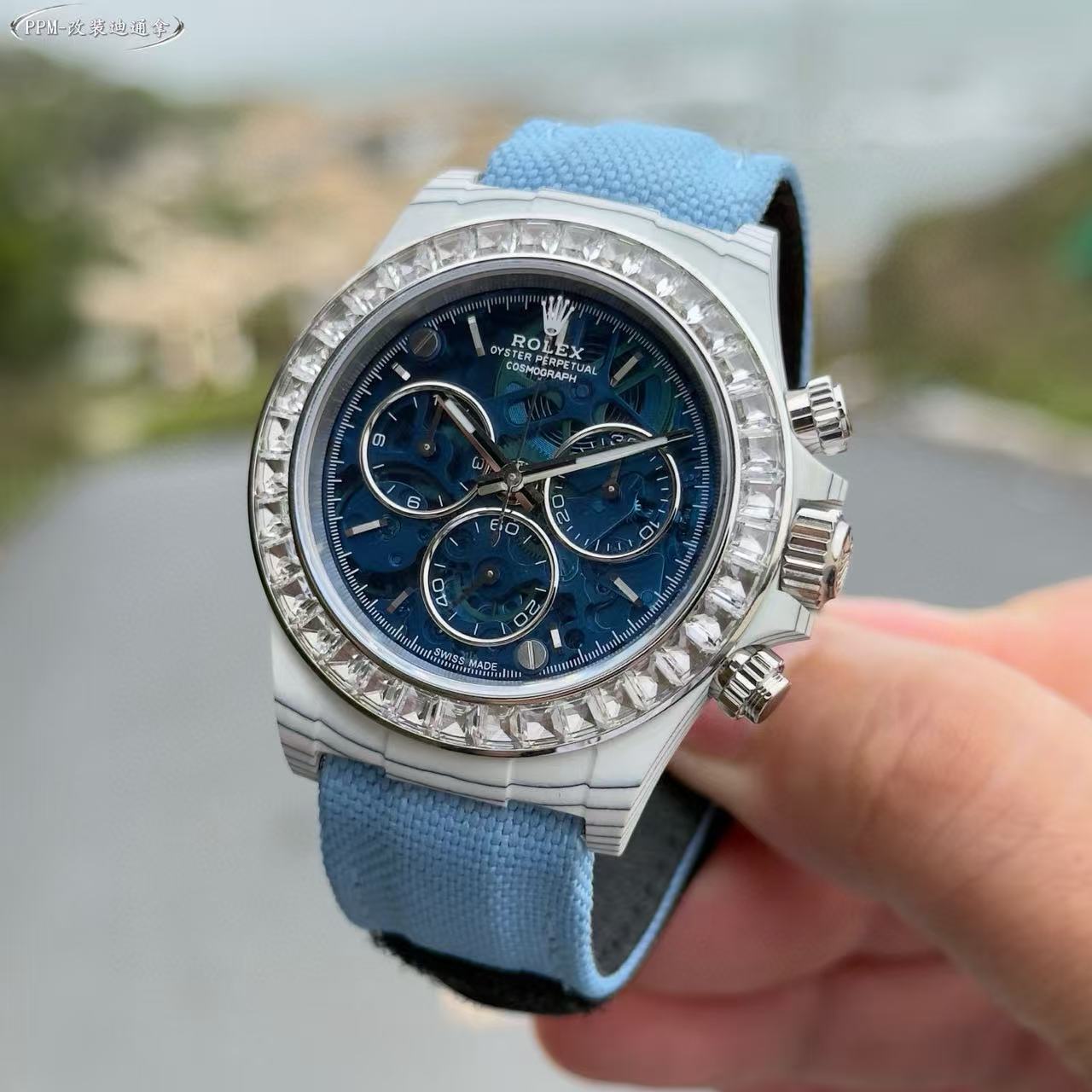 R0LEX グレイシャーブルー＆ホワイトダイヤモンド メンズウォッチ【50％割引+送料無料】