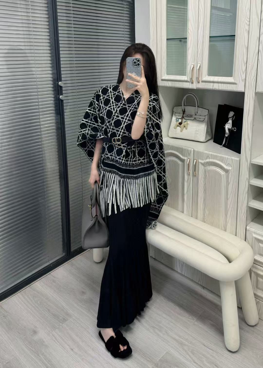 DI0R チェック柄タッセル カシミアスカーフ【50％割引+送料無料】