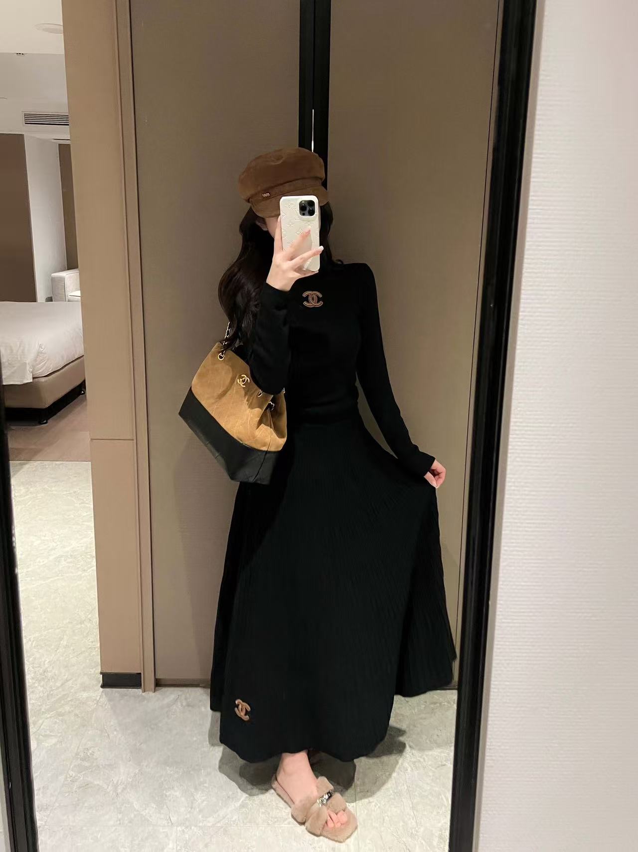 CHANE1 ダブルCセーター+スカート ツーピースセット【50％割引+送料無料】