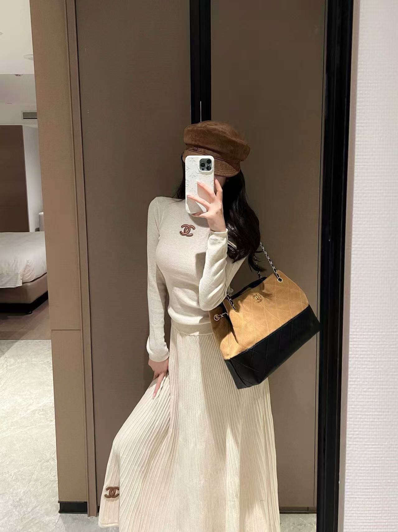 CHANE1 ダブルCセーター+スカート ツーピースセット【50％割引+送料無料】