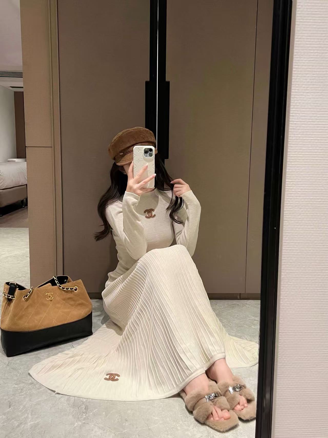 CHANE1 ダブルCセーター+スカート ツーピースセット【50％割引+送料無料】