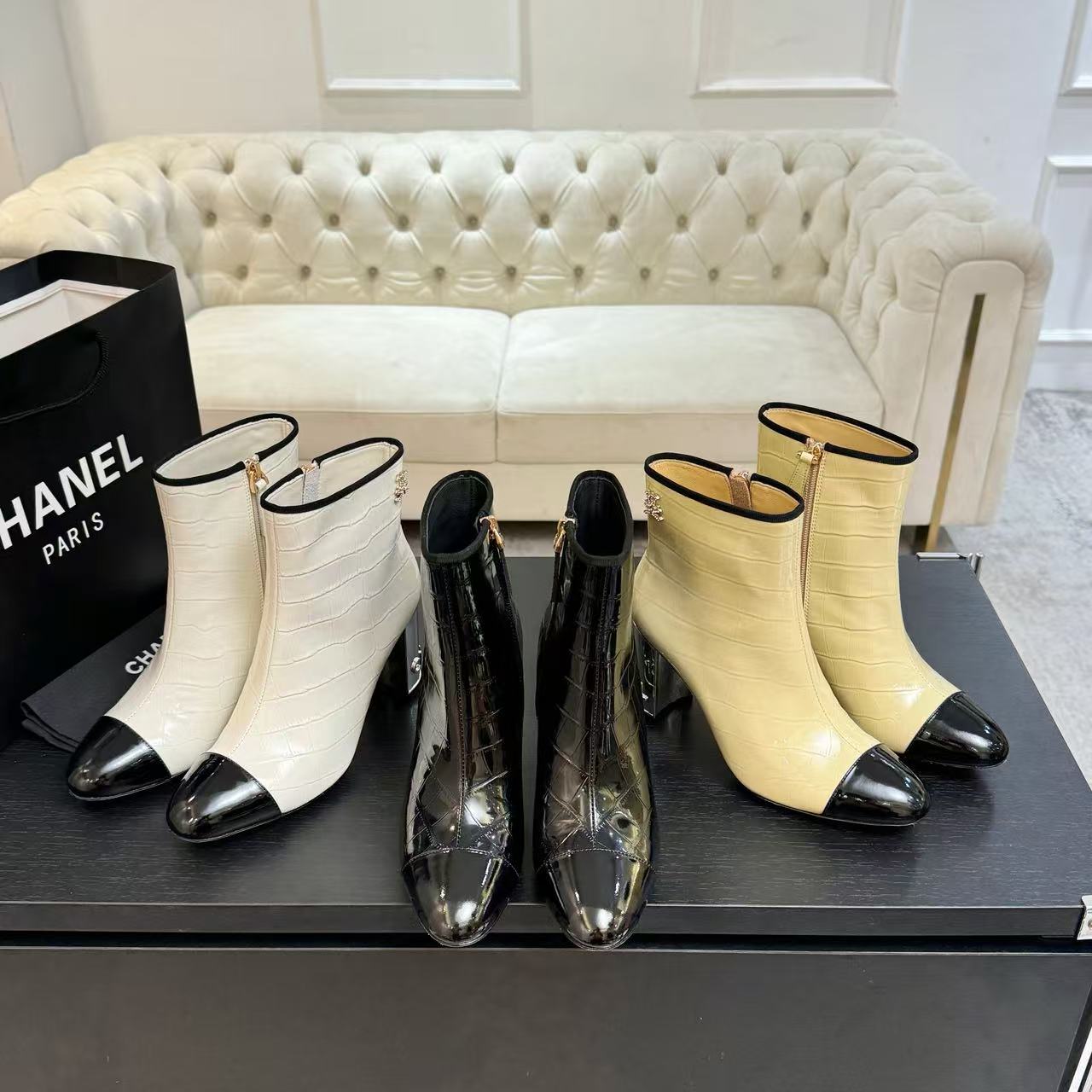 CHANE1 高品質カラーブロックポインテッドハイヒールアンクルブーツ【50％割引+送料無料】