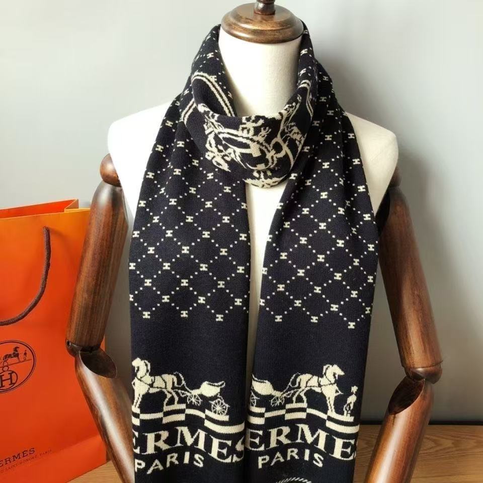 HERME5 チェック柄カシミアスカーフ【50％割引+送料無料】