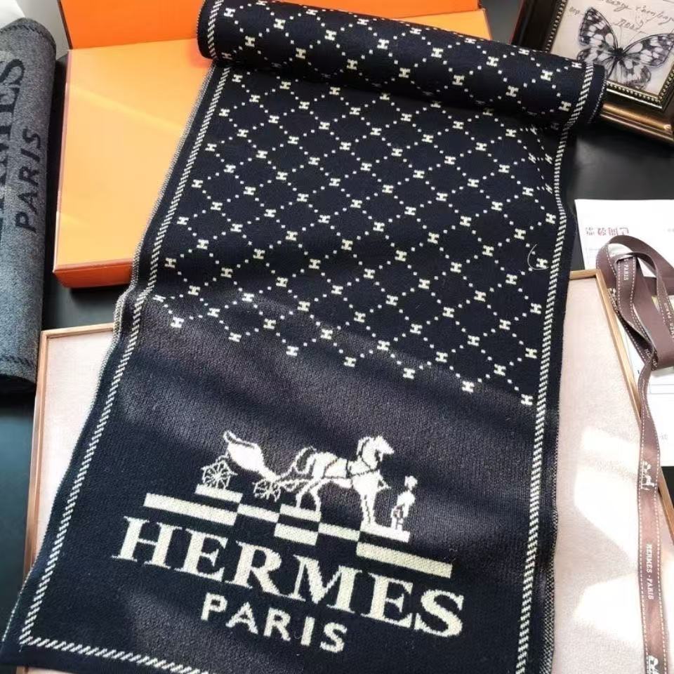 HERME5 チェック柄カシミアスカーフ【50％割引+送料無料】