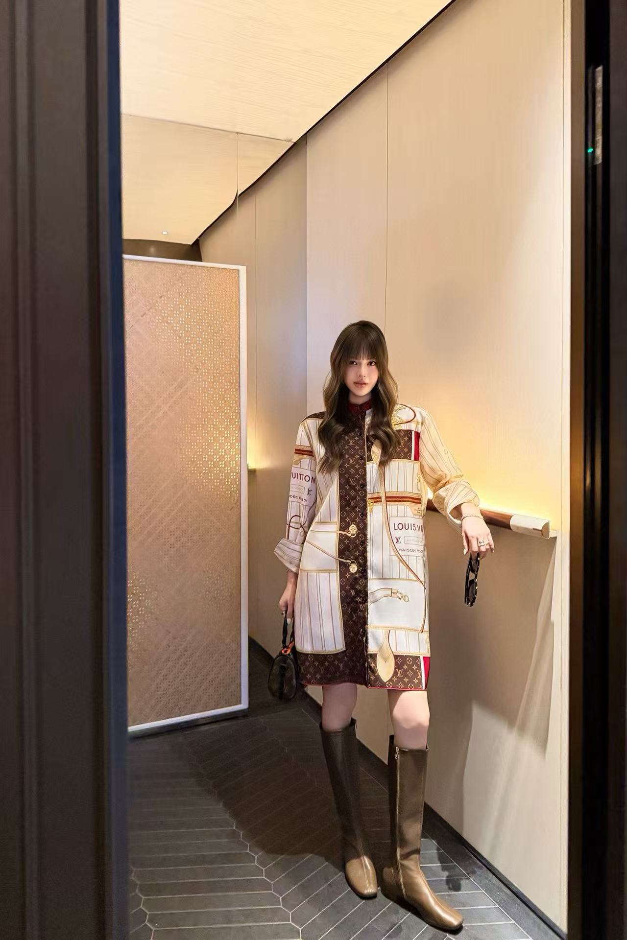 LVカラーブロックプリントドレス【50％割引+送料無料】