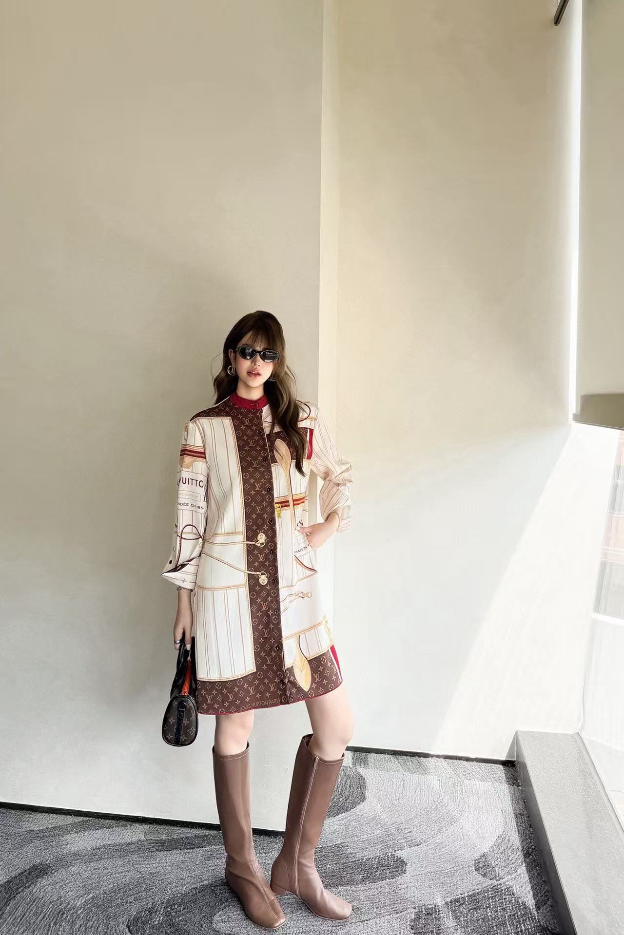 LVカラーブロックプリントドレス【50％割引+送料無料】