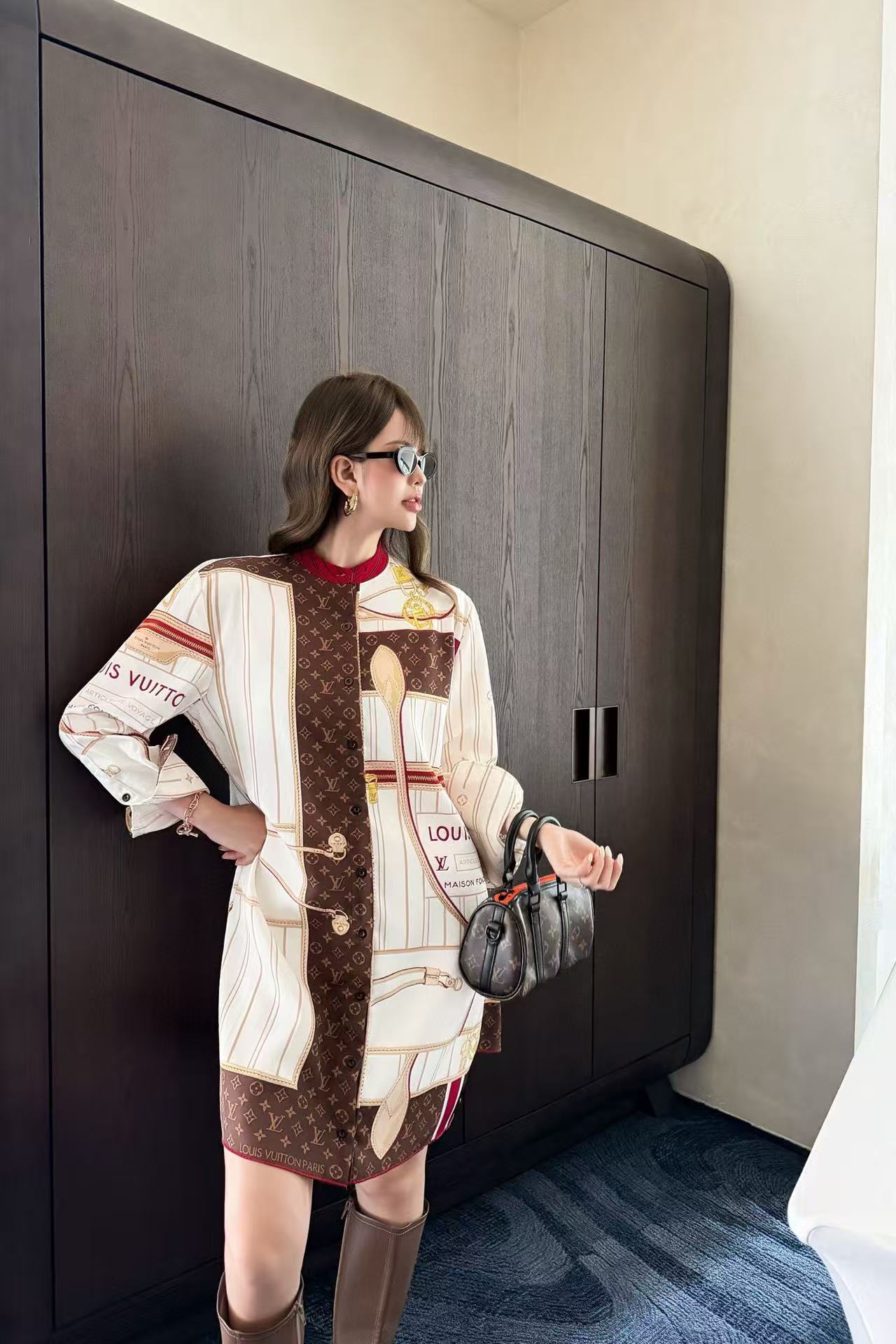 LVカラーブロックプリントドレス【50％割引+送料無料】