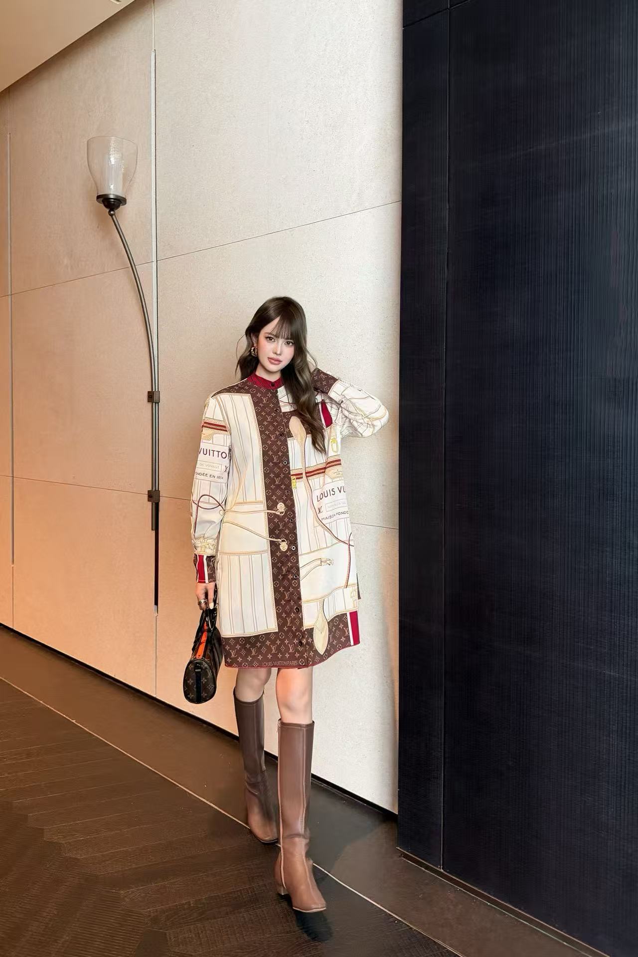 LVカラーブロックプリントドレス【50％割引+送料無料】