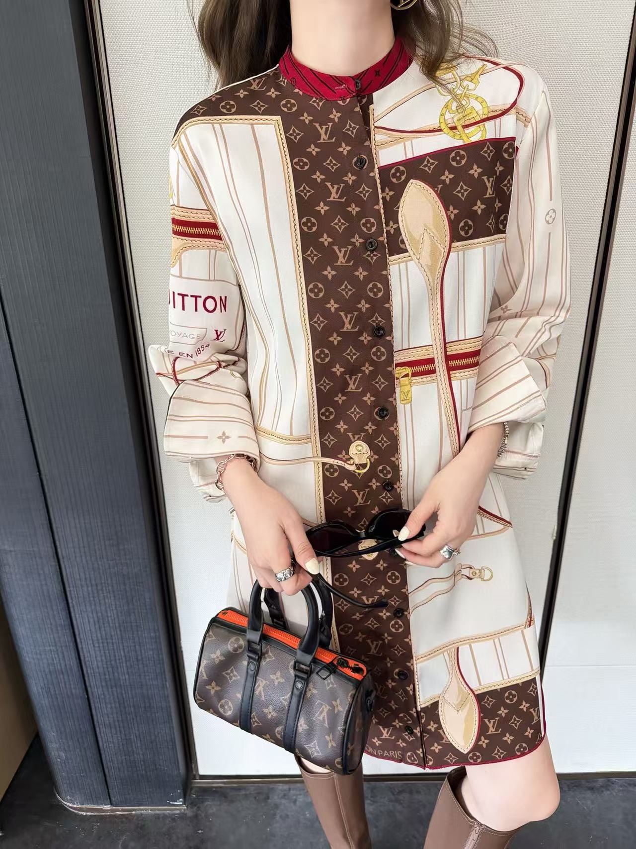 LVカラーブロックプリントドレス【50％割引+送料無料】