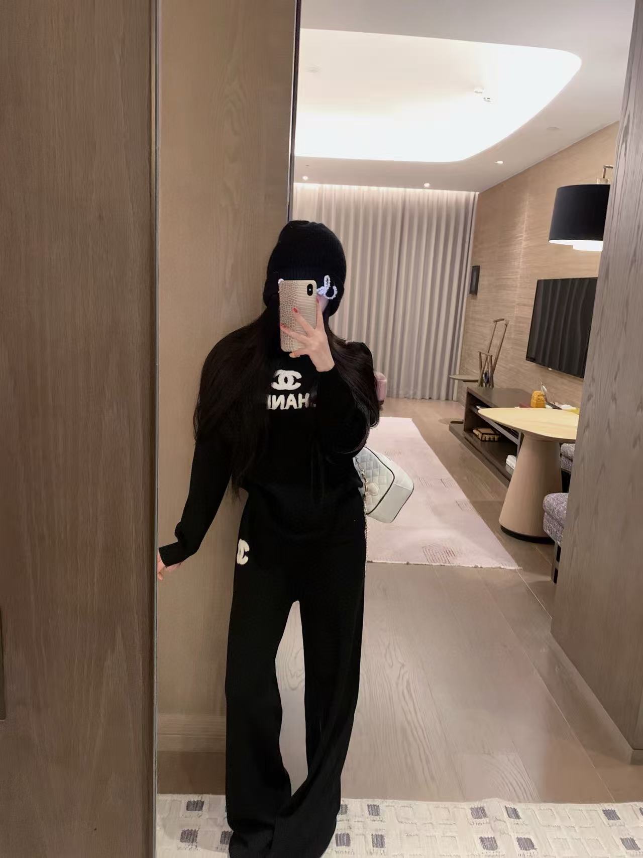 CHANE1 ダブルCレターウールカジュアルセーター+パンツ ツーピースセット【50％割引+送料無料】