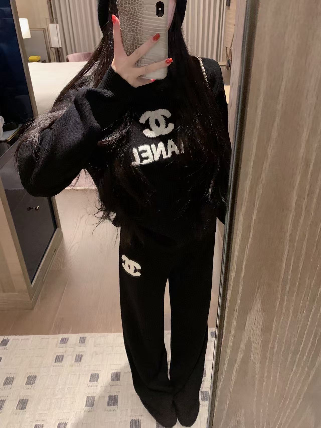 CHANE1 ダブルCレターウールカジュアルセーター+パンツ ツーピースセット【50％割引+送料無料】