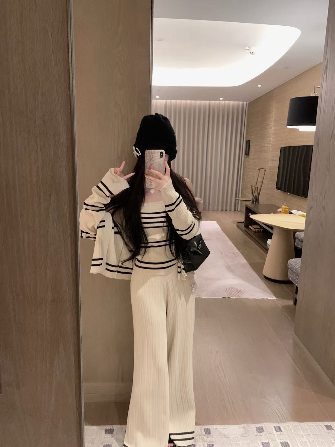 M1UM1U ウールベスト + カーディガン + パンツ 3点セット【50％割引+送料無料】