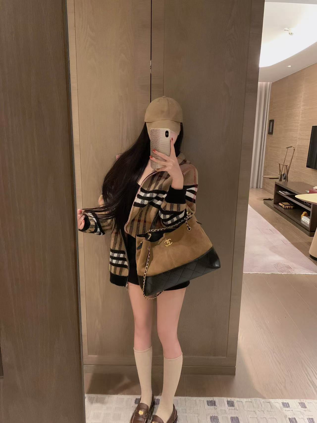 BUR8ERRY フード付きチェック柄ウールカーディガン【50％割引+送料無料】