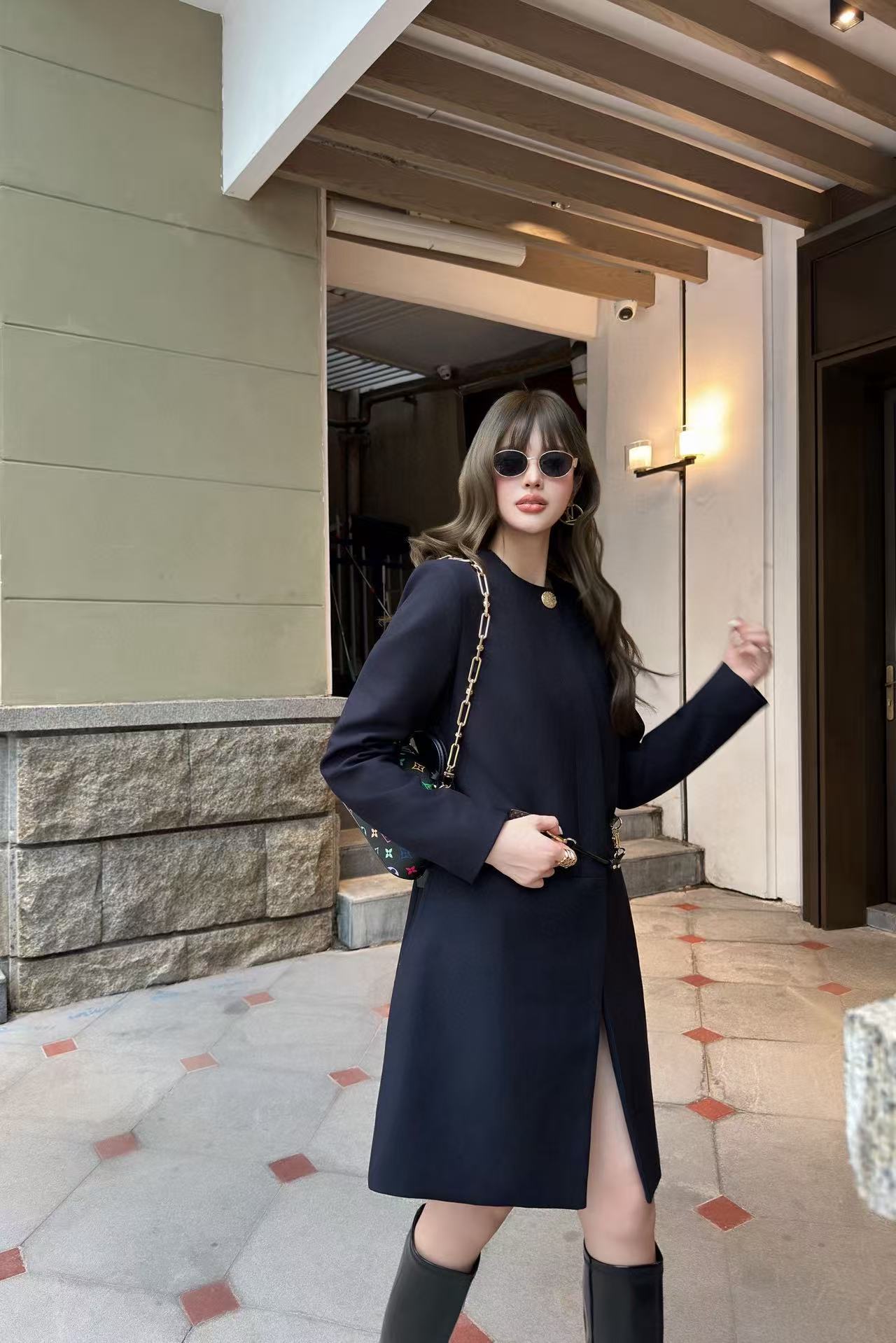 LVラウンドネックシンプルロングコート【50％割引+送料無料】