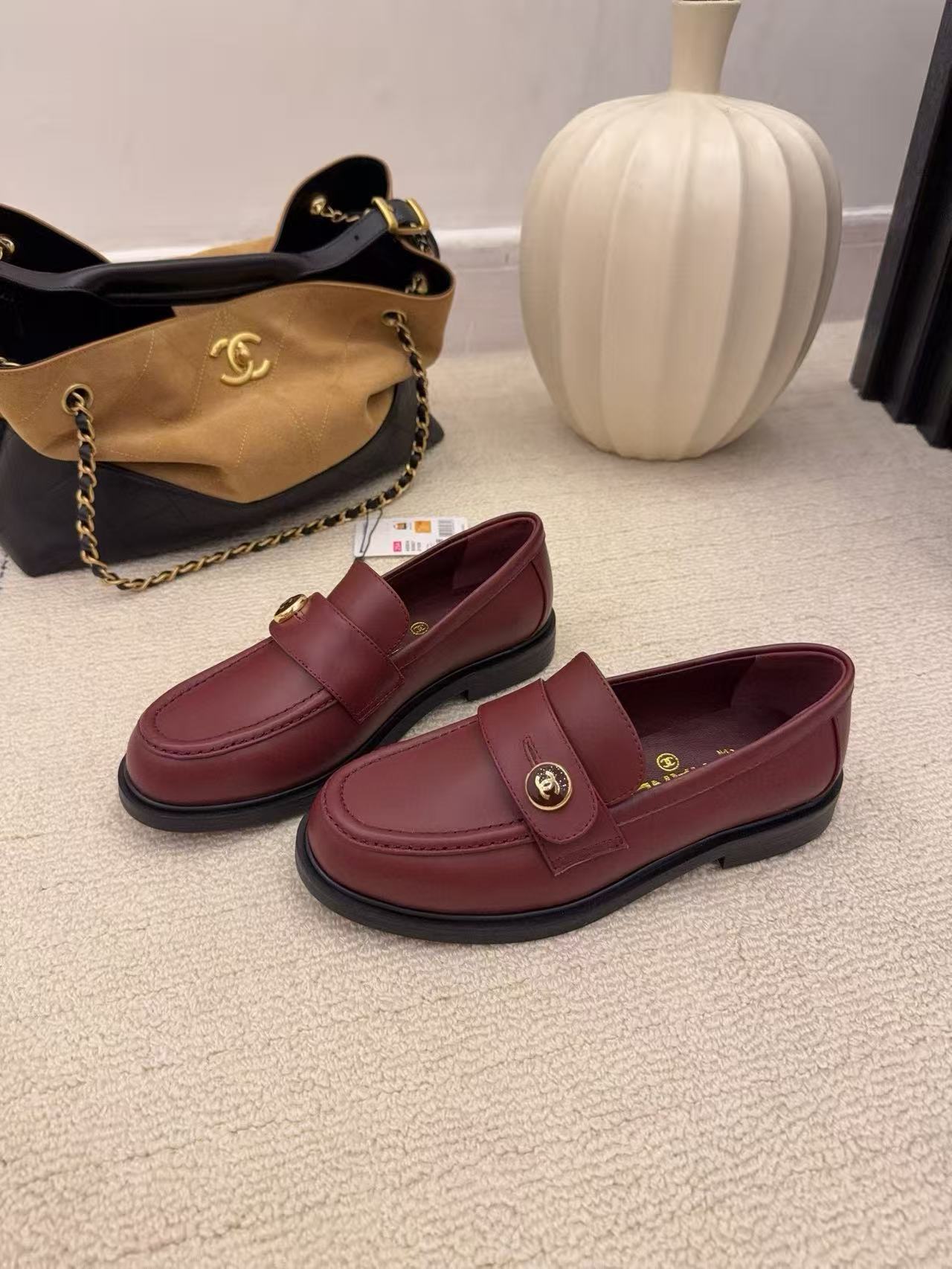 CHANE1 高品質ダブルCレザーフラットシューズ【50％割引+送料無料】