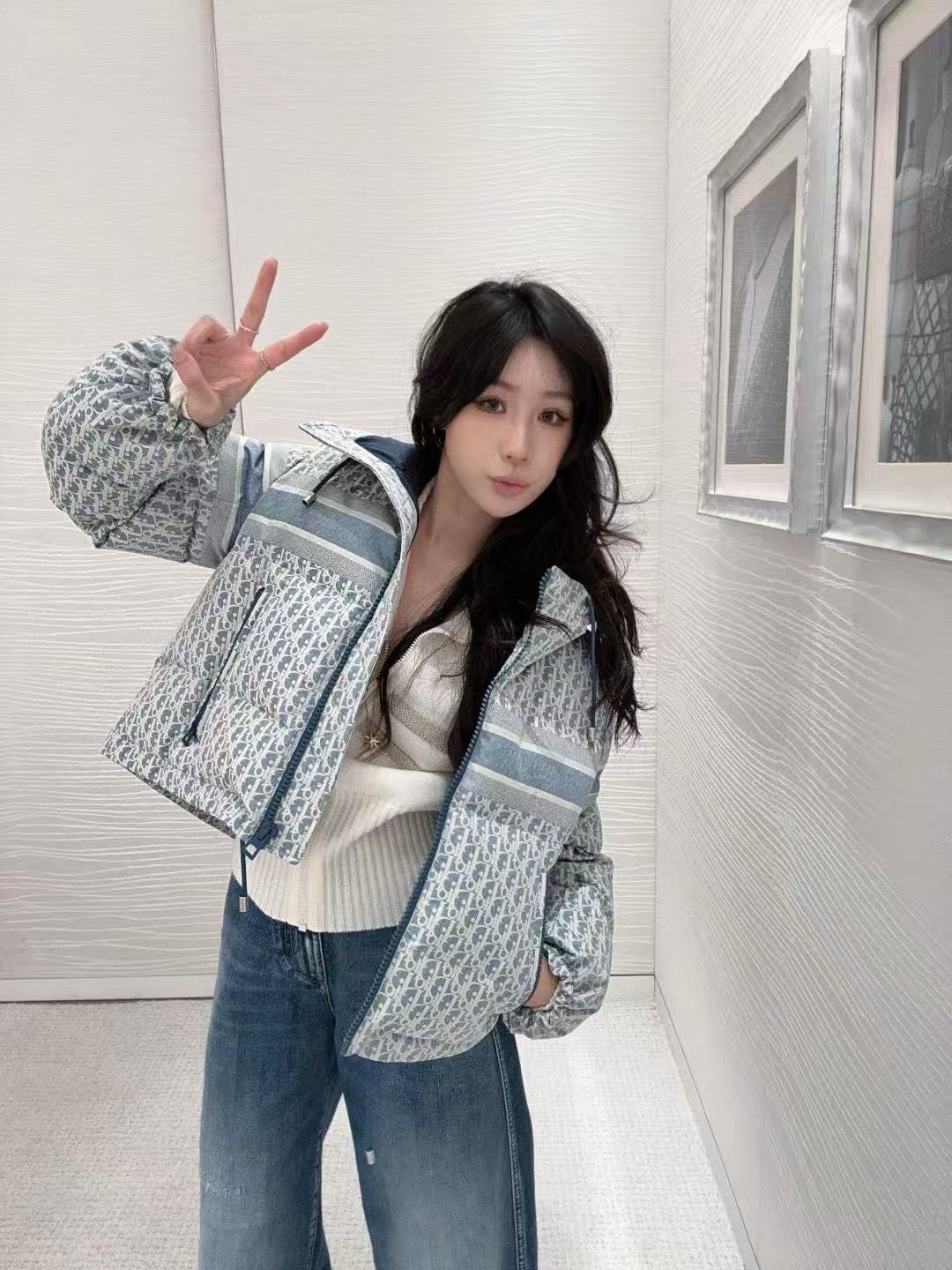 DI0R フード付きジャカードダウンジャケット【50％割引+送料無料】