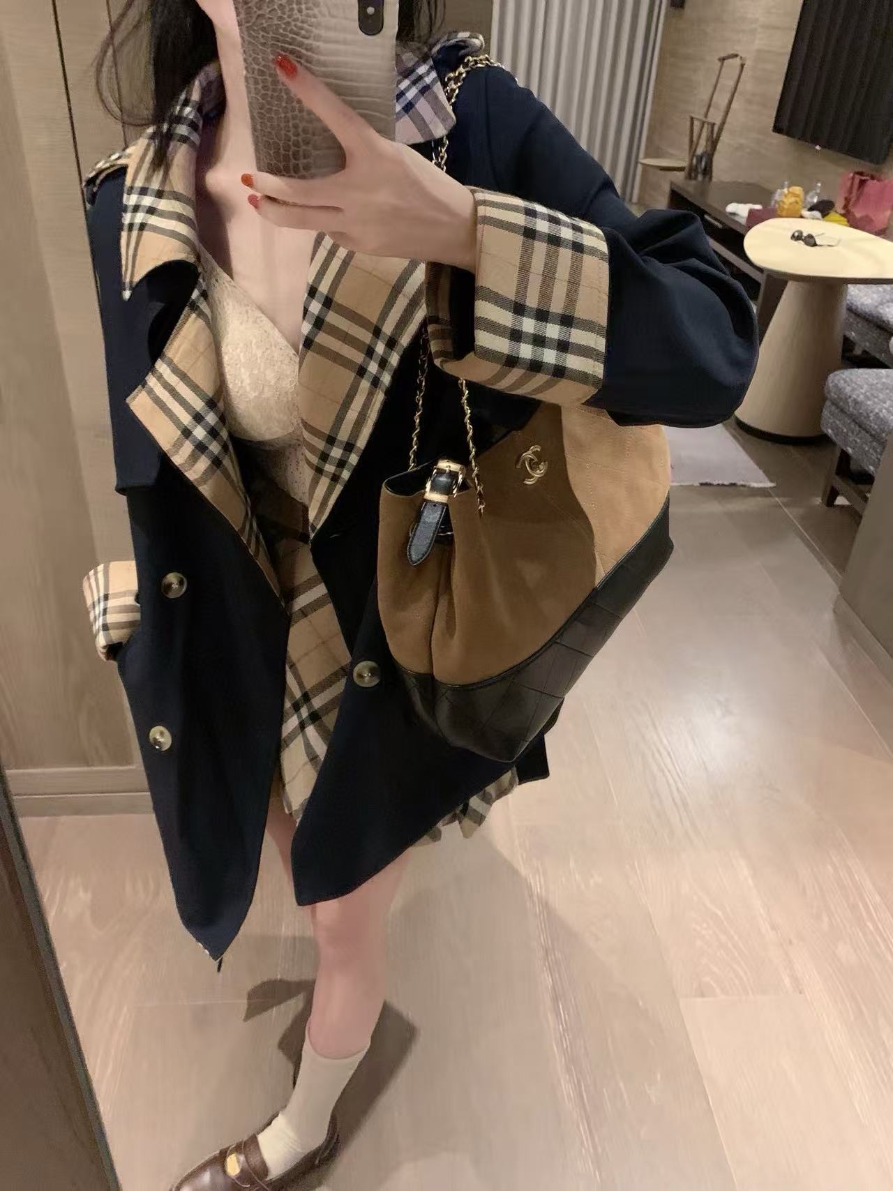 BUR8ERRY パッチワークチェックトレンチコート【50％割引+送料無料】