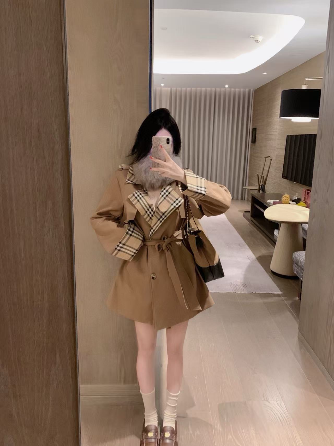 BUR8ERRY パッチワークチェックトレンチコート【50％割引+送料無料】