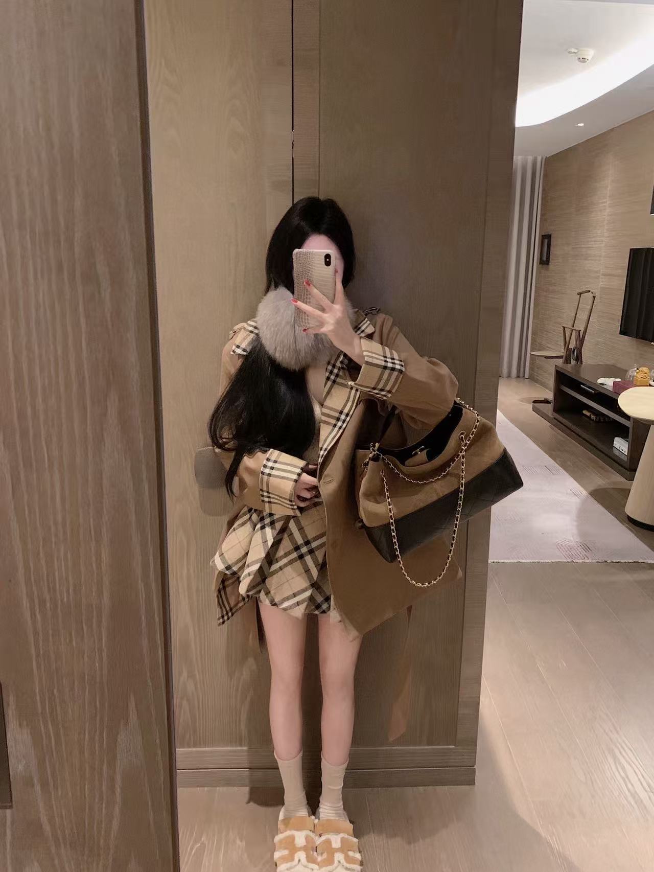 BUR8ERRY パッチワークチェックトレンチコート【50％割引+送料無料】